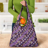 Polynesian Monstera Tiare Floral Grocery Bag Lavender Tropical Plaid LT01 - Polynesian Pride