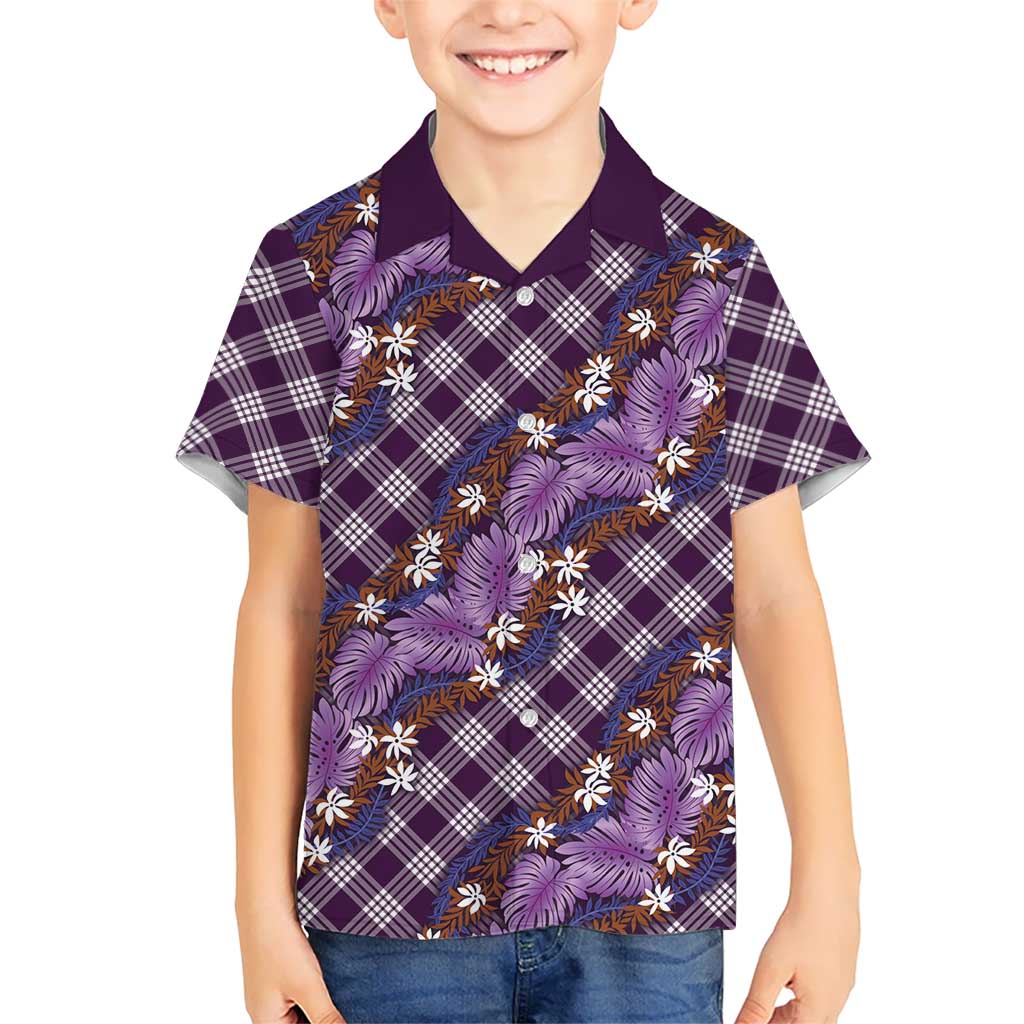 Polynesian Monstera Tiare Floral Hawaiian Shirt Lavender Tropical Plaid - Polynesian Pride