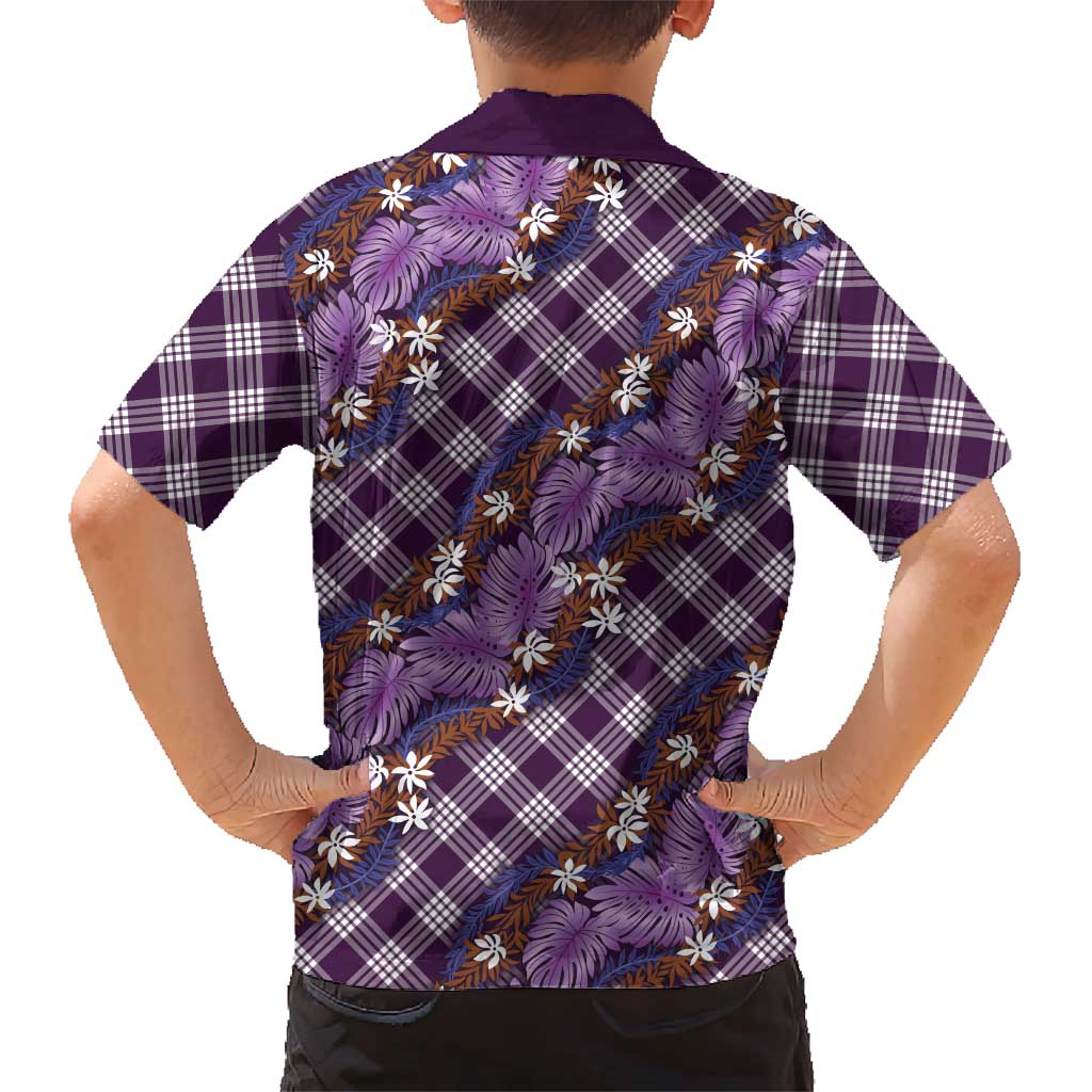 Polynesian Monstera Tiare Floral Kid Hawaiian Shirt Lavender Tropical Plaid LT01 - Polynesian Pride