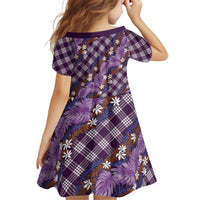 Polynesian Monstera Tiare Floral Kid Short Sleeve Dress Lavender Tropical Plaid - Polynesian Pride
