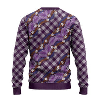 Polynesian Monstera Tiare Floral Ugly Christmas Sweater Lavender Tropical Plaid LT01 - Polynesian Pride