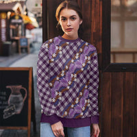 Polynesian Monstera Tiare Floral Ugly Christmas Sweater Lavender Tropical Plaid LT01 - Polynesian Pride