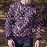 Polynesian Monstera Tiare Floral Ugly Christmas Sweater Lavender Tropical Plaid LT01 - Polynesian Pride