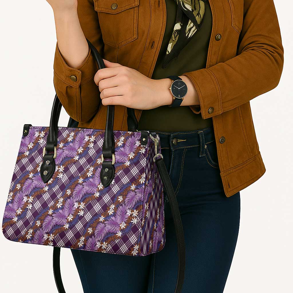 Polynesian Monstera Tiare Floral Leather Bag Lavender Tropical Plaid - Polynesian Pride