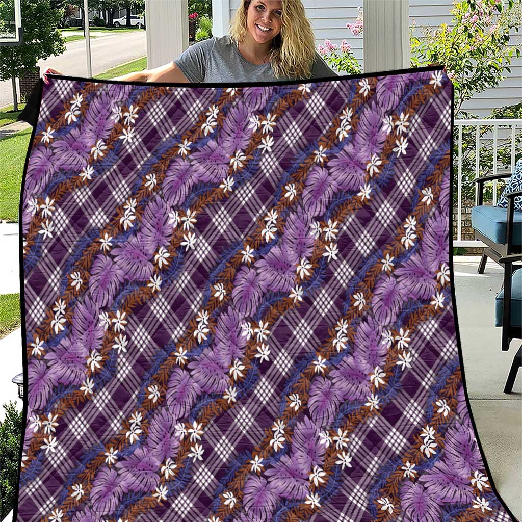 Polynesian Monstera Tiare Floral Quilt Lavender Tropical Plaid - Polynesian Pride