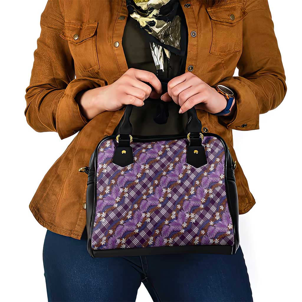 Polynesian Monstera Tiare Floral Shoulder Handbag Lavender Tropical Plaid - Polynesian Pride