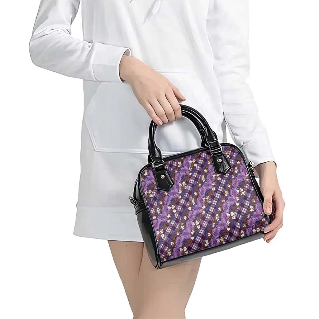 Polynesian Monstera Tiare Floral Shoulder Handbag Lavender Tropical Plaid - Polynesian Pride