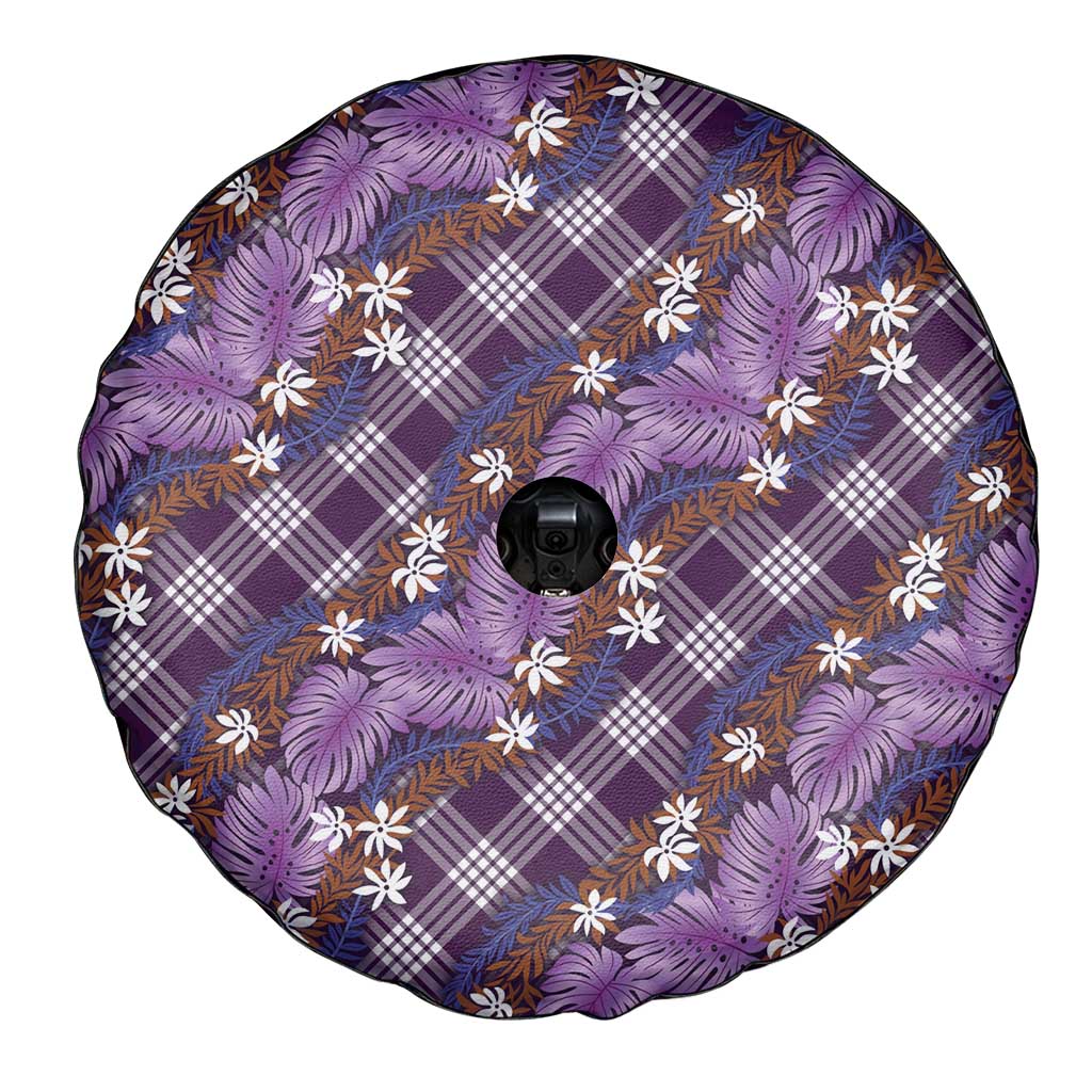 Polynesian Monstera Tiare Floral Spare Tire Cover Lavender Tropical Plaid LT01 - Polynesian Pride