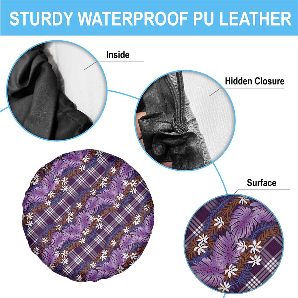 Polynesian Monstera Tiare Floral Spare Tire Cover Lavender Tropical Plaid LT01 - Polynesian Pride