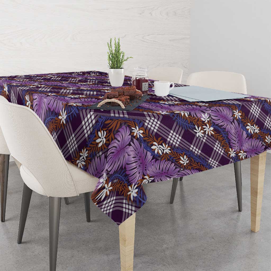 Polynesian Monstera Tiare Floral Tablecloth Lavender Tropical Plaid LT01 - Polynesian Pride