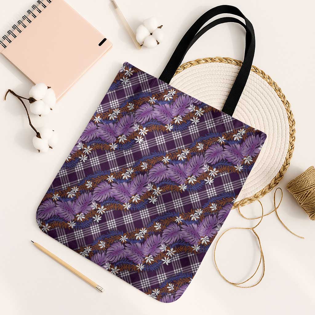 Polynesian Monstera Tiare Floral Tote Bag Lavender Tropical Plaid - Polynesian Pride