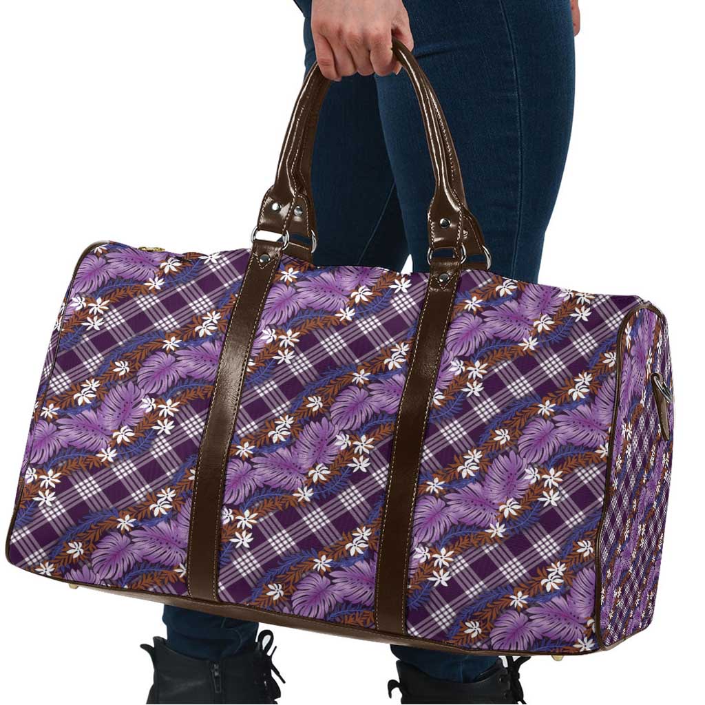 Polynesian Monstera Tiare Floral Travel Bag Lavender Tropical Plaid LT01 - Polynesian Pride