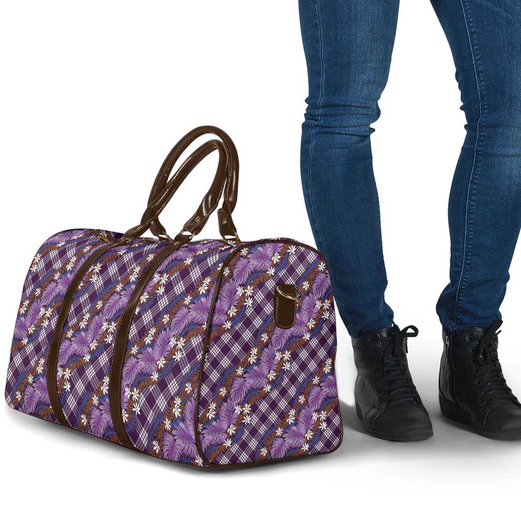 Polynesian Monstera Tiare Floral Travel Bag Lavender Tropical Plaid LT01 - Polynesian Pride