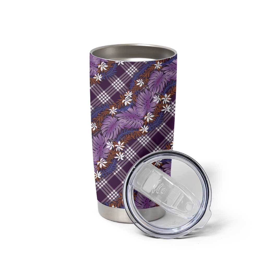 Polynesian Monstera Tiare Floral Tumbler Cup Lavender Tropical Plaid LT01 - Polynesian Pride