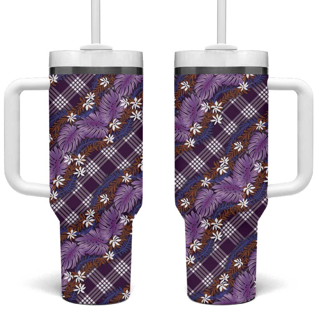 Polynesian Monstera Tiare Floral Tumbler With Handle Lavender Tropical Plaid LT01 One Size: 40 oz Purple - Polynesian Pride