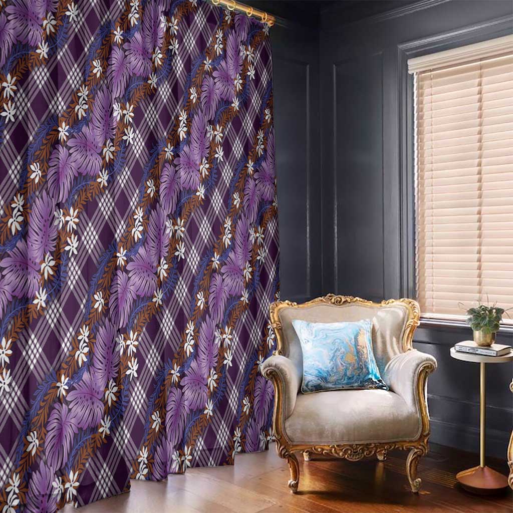 Polynesian Monstera Tiare Floral Window Curtain Lavender Tropical Plaid - Polynesian Pride