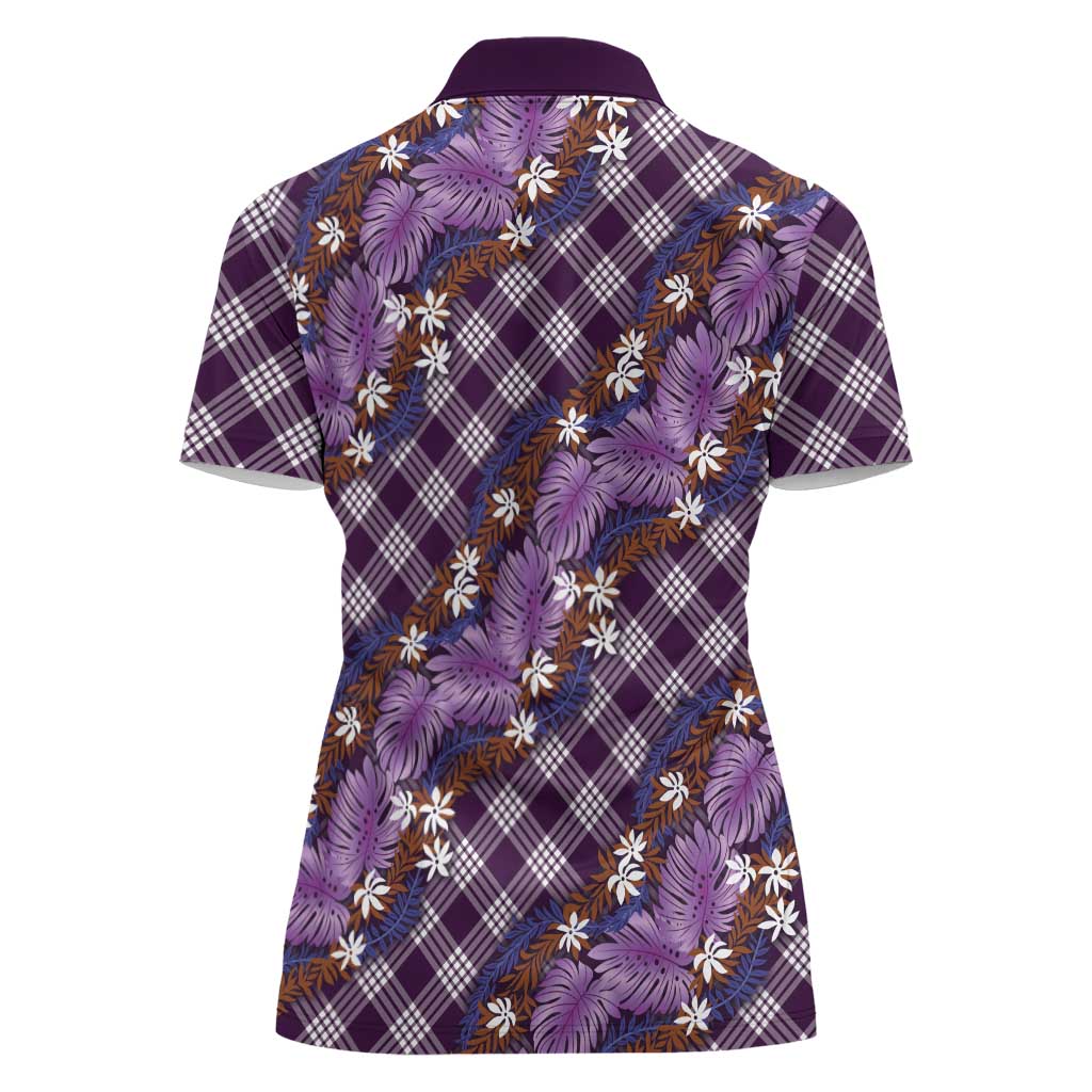 Polynesian Monstera Tiare Floral Women Polo Shirt Lavender Tropical Plaid LT01 - Polynesian Pride
