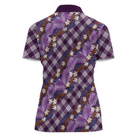 Polynesian Monstera Tiare Floral Women Polo Shirt Lavender Tropical Plaid LT01 - Polynesian Pride
