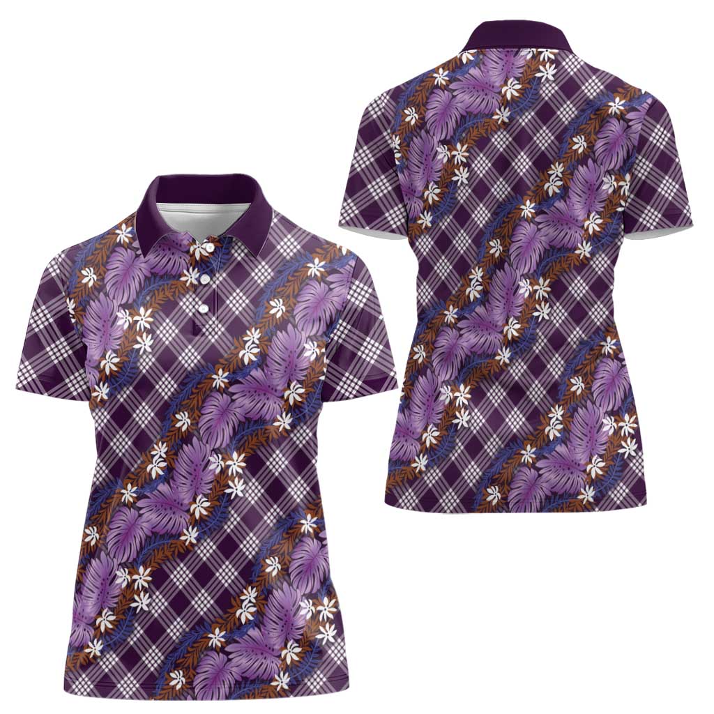 Polynesian Monstera Tiare Floral Women Polo Shirt Lavender Tropical Plaid LT01 - Polynesian Pride