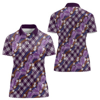 Polynesian Monstera Tiare Floral Women Polo Shirt Lavender Tropical Plaid LT01 - Polynesian Pride