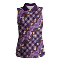 Polynesian Monstera Tiare Floral Women Sleeveless Polo Shirt Lavender Tropical Plaid LT01 Female Purple - Polynesian Pride