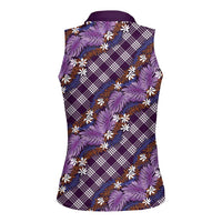 Polynesian Monstera Tiare Floral Women Sleeveless Polo Shirt Lavender Tropical Plaid LT01 - Polynesian Pride