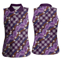 Polynesian Monstera Tiare Floral Women Sleeveless Polo Shirt Lavender Tropical Plaid LT01 - Polynesian Pride