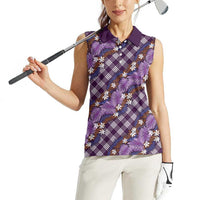 Polynesian Monstera Tiare Floral Women Sleeveless Polo Shirt Lavender Tropical Plaid LT01 - Polynesian Pride