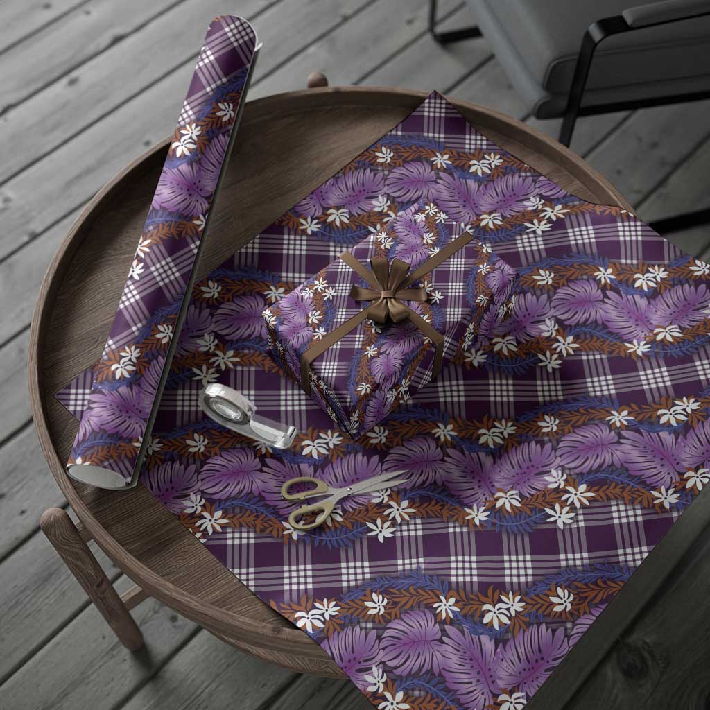 Polynesian Monstera Tiare Floral Wrapping Paper Lavender Tropical Plaid - Polynesian Pride