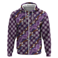 Polynesian Monstera Tiare Floral Zip Hoodie Lavender Tropical Plaid LT01 Zip Hoodie Purple - Polynesian Pride