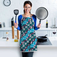 Polynesian Monstera Tiare Floral Apron Dark Teal Tropical Plaid - Polynesian Pride