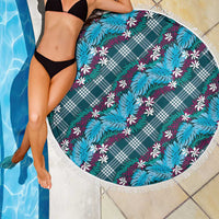 Polynesian Monstera Tiare Floral Beach Blanket Dark Teal Tropical Plaid - Polynesian Pride