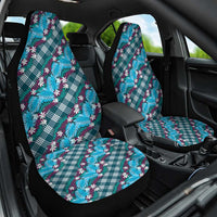 Polynesian Monstera Tiare Floral Car Seat Cover Dark Teal Tropical Plaid - Polynesian Pride