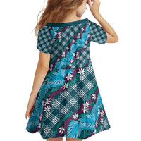 Polynesian Monstera Tiare Floral Family Matching Off Shoulder Maxi Dress and Hawaiian Shirt Dark Teal Tropical Plaid - Polynesian Pride