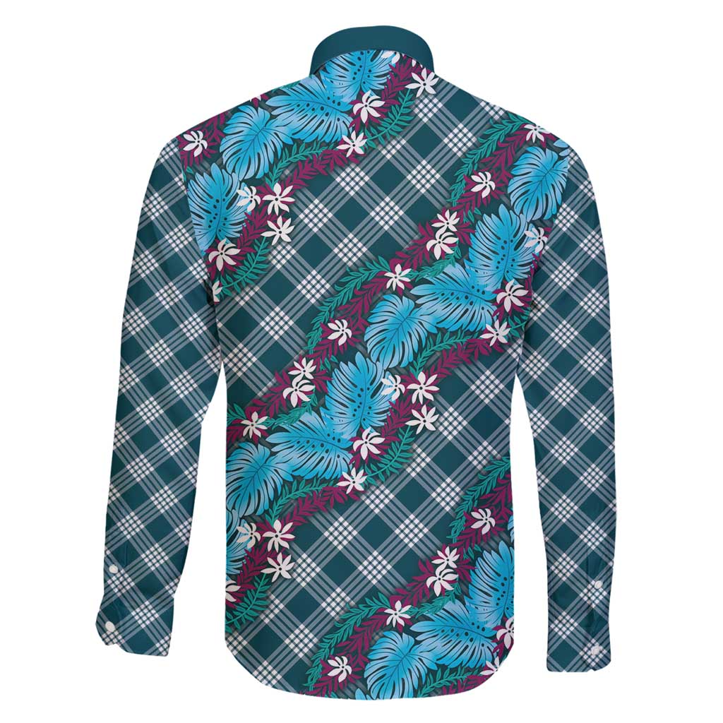 Polynesian Monstera Tiare Floral Family Matching Summer Maxi Dress and Hawaiian Shirt Dark Teal Tropical Plaid - Polynesian Pride