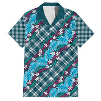 Polynesian Monstera Tiare Floral Family Matching Tank Maxi Dress and Hawaiian Shirt Dark Teal Tropical Plaid - Polynesian Pride