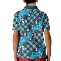 Polynesian Monstera Tiare Floral Kid Polo Shirt Dark Teal Tropical Plaid LT01 - Polynesian Pride