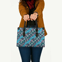 Polynesian Monstera Tiare Floral Leather Bag Dark Teal Tropical Plaid - Polynesian Pride