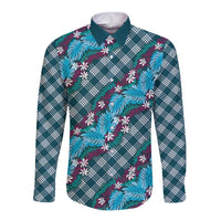 Polynesian Monstera Tiare Floral Long Sleeve Button Shirt Dark Teal Tropical Plaid LT01 Unisex Teal - Polynesian Pride