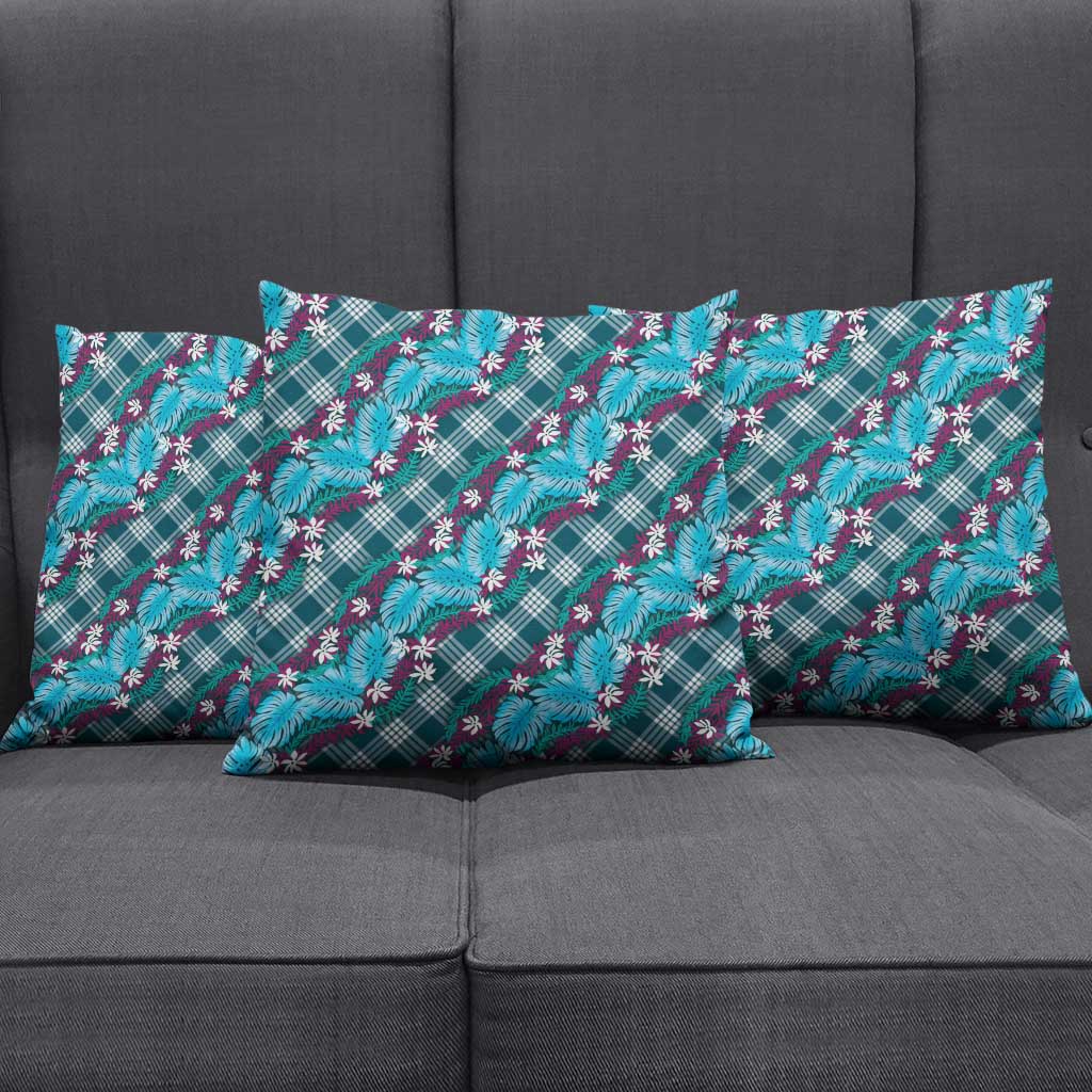 Polynesian Monstera Tiare Floral Pillow Cover Dark Teal Tropical Plaid LT01 - Polynesian Pride