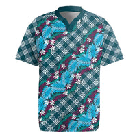 Polynesian Monstera Tiare Floral Rugby Jersey Dark Teal Tropical Plaid LT01 Teal - Polynesian Pride