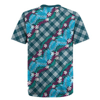 Polynesian Monstera Tiare Floral Rugby Jersey Dark Teal Tropical Plaid LT01 - Polynesian Pride