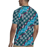 Polynesian Monstera Tiare Floral Rugby Jersey Dark Teal Tropical Plaid LT01 - Polynesian Pride