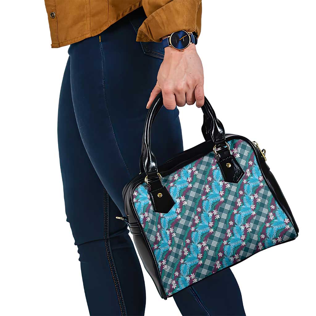 Polynesian Monstera Tiare Floral Shoulder Handbag Dark Teal Tropical Plaid - Polynesian Pride