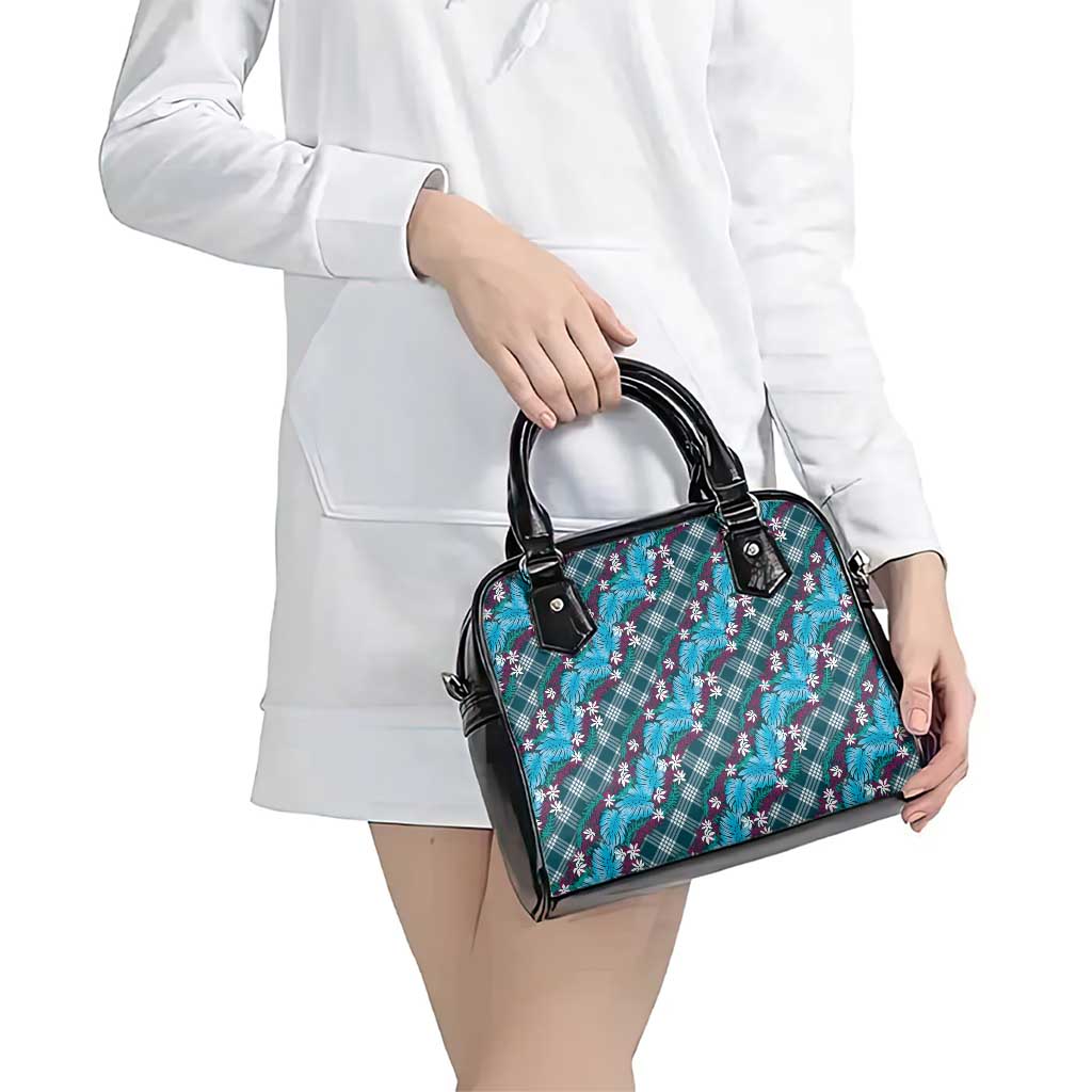 Polynesian Monstera Tiare Floral Shoulder Handbag Dark Teal Tropical Plaid - Polynesian Pride