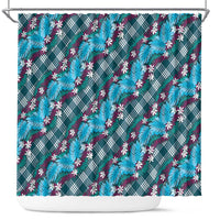 Polynesian Monstera Tiare Floral Shower Curtain Dark Teal Tropical Plaid LT01 Teal - Polynesian Pride
