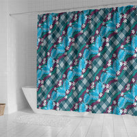 Polynesian Monstera Tiare Floral Shower Curtain Dark Teal Tropical Plaid LT01 - Polynesian Pride