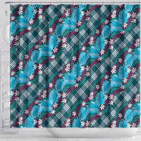 Polynesian Monstera Tiare Floral Shower Curtain Dark Teal Tropical Plaid LT01 - Polynesian Pride