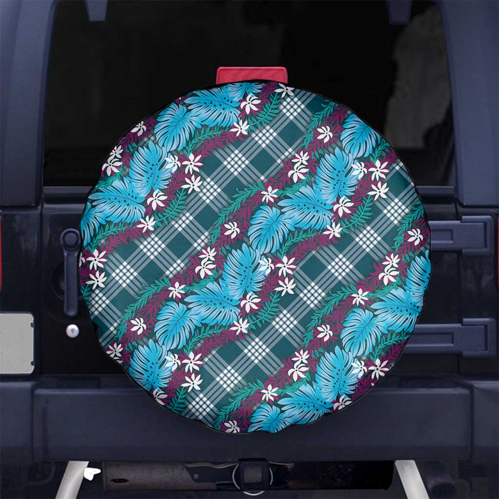 Polynesian Monstera Tiare Floral Spare Tire Cover Dark Teal Tropical Plaid LT01 No hole Teal - Polynesian Pride
