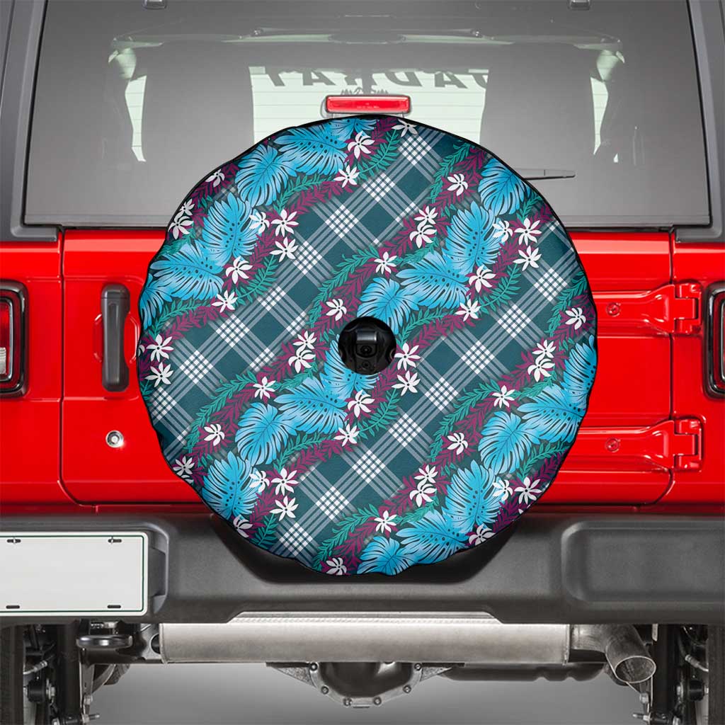 Polynesian Monstera Tiare Floral Spare Tire Cover Dark Teal Tropical Plaid LT01 - Polynesian Pride